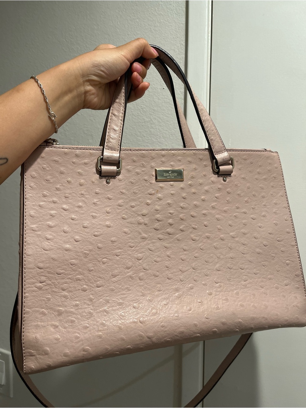 Kate Spade Pink Ostrich-Embossed Leather Tote Bag